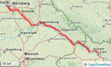 Karte Linz-Passau-Fürth